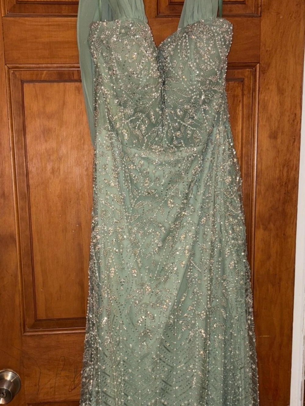 Embellished Sage Green Evening Gown